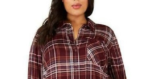 Camisa utilitária xadrez plus size feminina Style &amp; Co Berry tamanho 3 extra grande