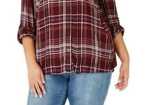 Camisa utilitária xadrez plus size feminina Style &amp; Co Berry tamanho 3 extra grande