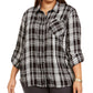 Camisa xadrez plus size feminina Style &amp; Co com botões, preta, tamanho XX-G