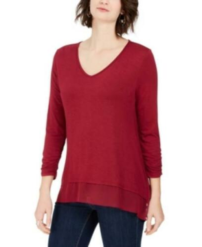 Blusa feminina estilo &amp; co, decote em V, chiffon, roxa, tamanho grande