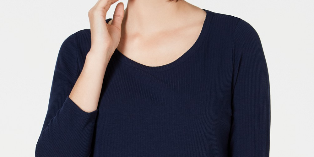 Charter Club Top Feminino Contraste Plissado Costas Caneladas Azul Tamanho P