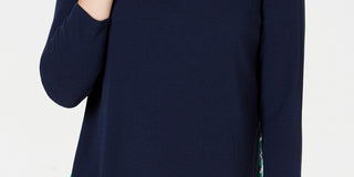 Charter Club Top Feminino Contraste Plissado Costas Caneladas Azul Tamanho P