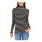 Blusa feminina listrada de gola alta Charter Club, preta, tamanho grande