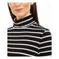 Blusa feminina listrada de gola alta Charter Club, preta, tamanho grande