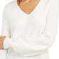 Suéter túnica de malha canelada Alfani feminino, tamanho pequeno e grande, branco