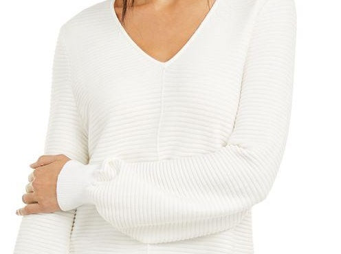 Suéter túnica de malha canelada Alfani feminino, tamanho pequeno e grande, branco