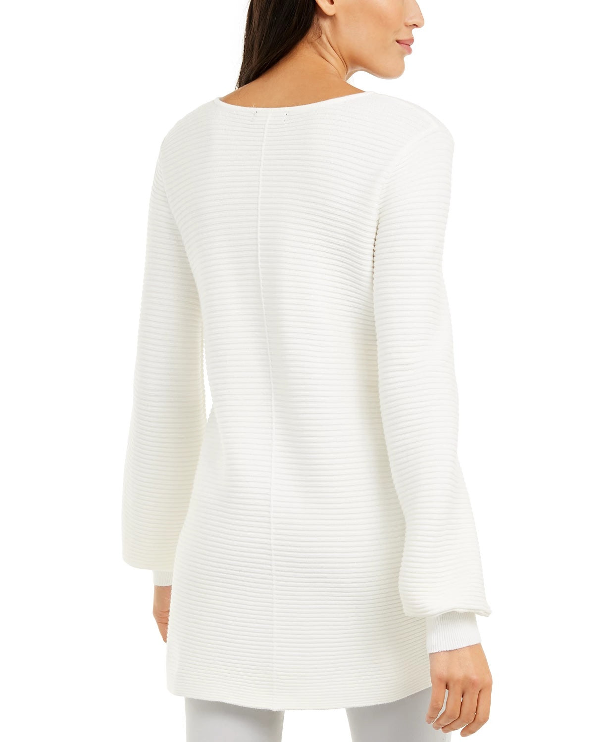 Suéter túnica de malha canelada feminino Alfani, tamanho pequeno, branco