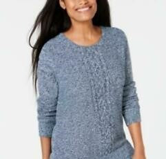 Karen Scott Suéter Feminino de Tricô com Painel Azul Médio Tamanho Extra Grande