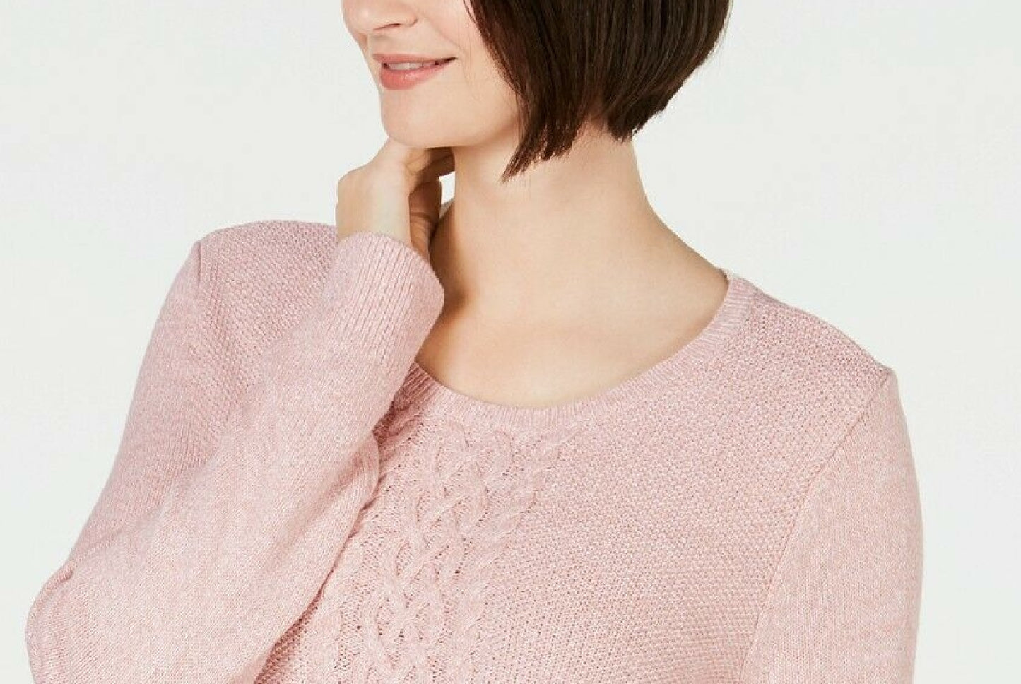 Suéter feminino Karen Scott com painel em tricô trançado, roxo, tamanho grande