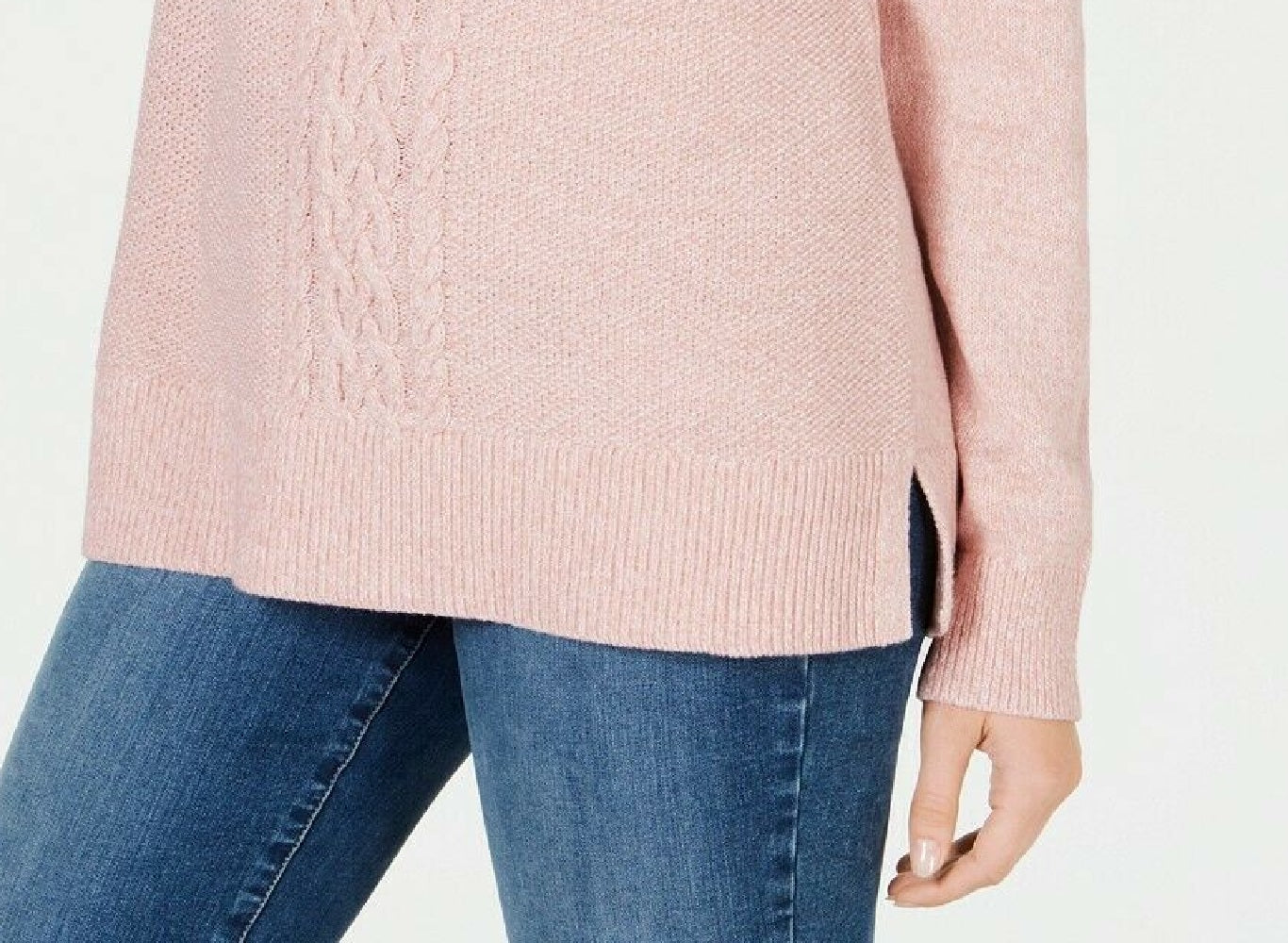 Suéter feminino Karen Scott com painel em tricô trançado, roxo, tamanho grande