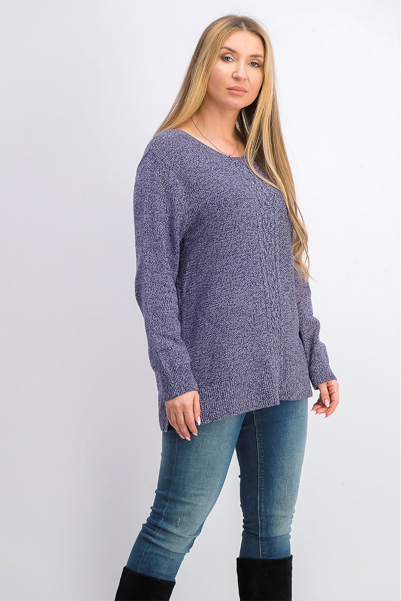 Karen Scott Suéter Feminino de Tricô com Painel Médio Roxo Tamanho 2 Extra Grande