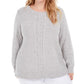 Karen Scott Suéter feminino plus size de malha trançada com painel cinza médio tamanho 1X