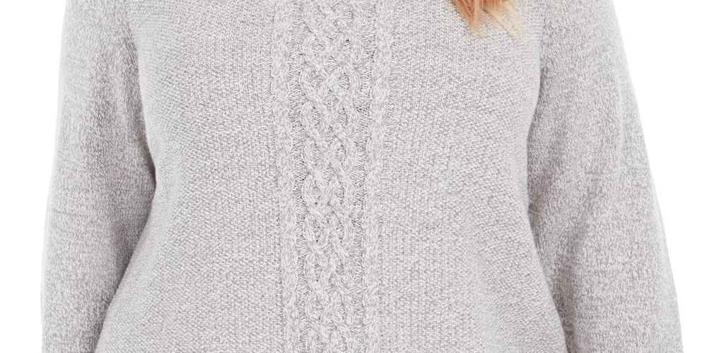 Karen Scott Suéter feminino plus size de malha trançada com painel cinza médio tamanho 1X