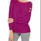 Suéter feminino com manga de botão da coleção JM, roxo, tamanho XX-grande
