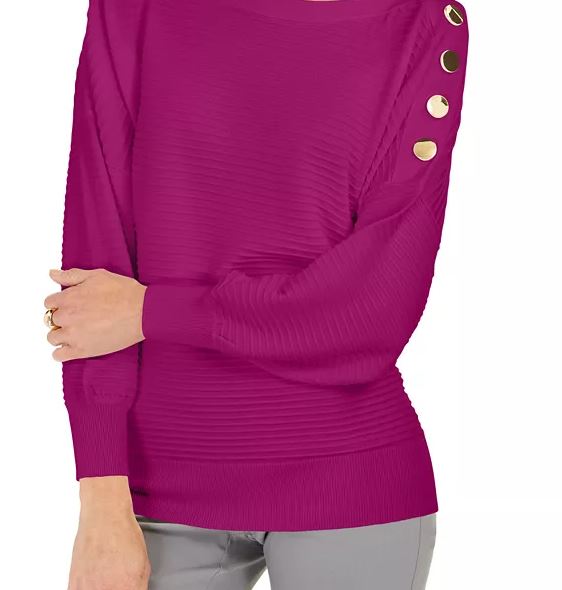 Suéter feminino com manga de botão da coleção JM, roxo, tamanho XX-grande