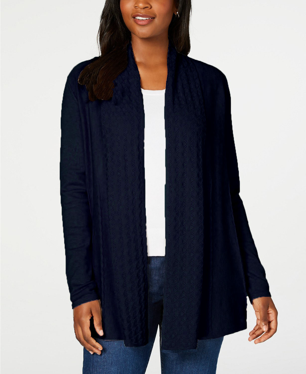 Karen Scott Cardigan Feminino Frente Aberta Bege Tamanho Médio