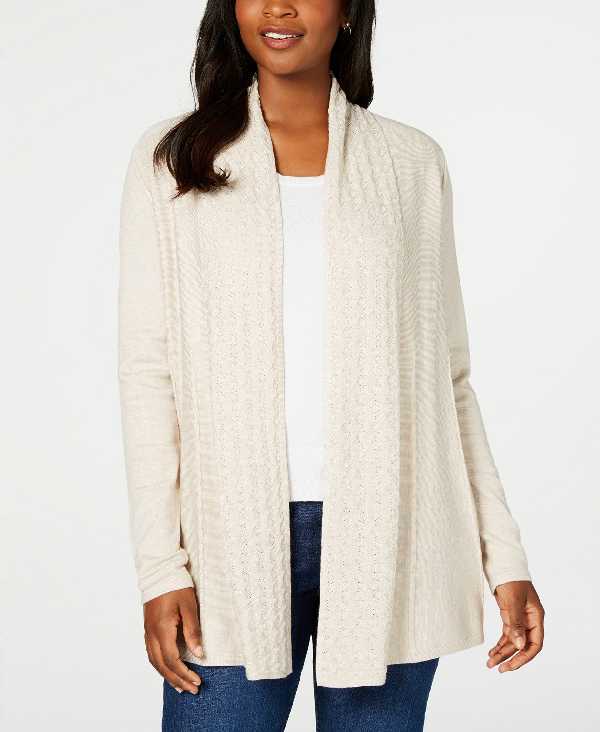 Karen Scott Cardigan Feminino Aberto na Frente Bege Escuro Tamanho 2 Extra Grande