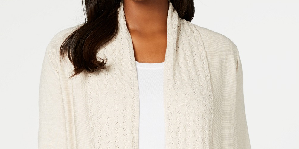 Karen Scott Cardigan Feminino Aberto na Frente Bege Escuro Tamanho 2 Extra Grande