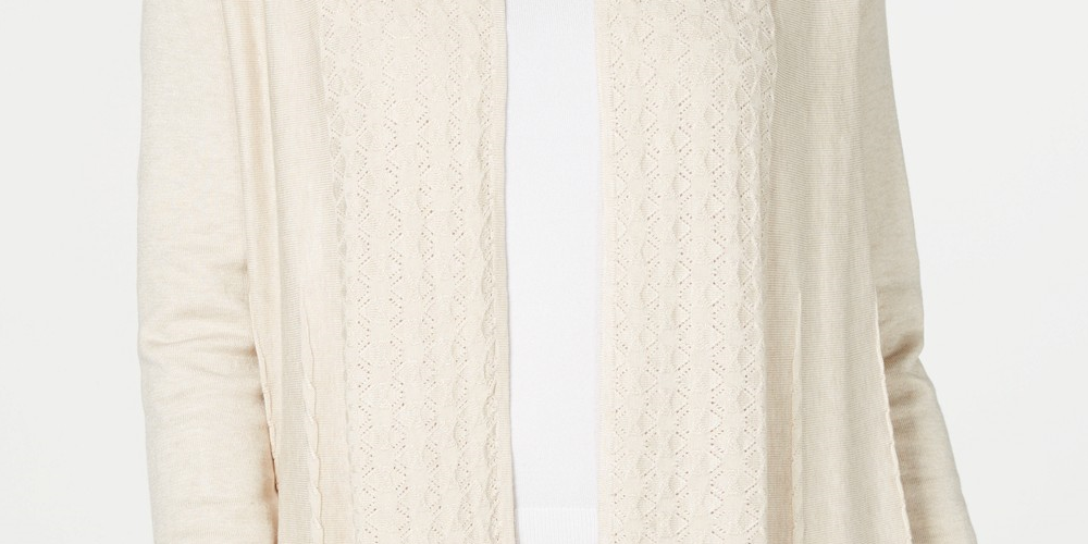 Karen Scott Cardigan Feminino Aberto na Frente Bege Escuro Tamanho 2 Extra Grande