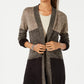 Karen Scott Cardigan Feminino Colorblocked Aberto na Frente Marrom Tamanho Extra Grande
