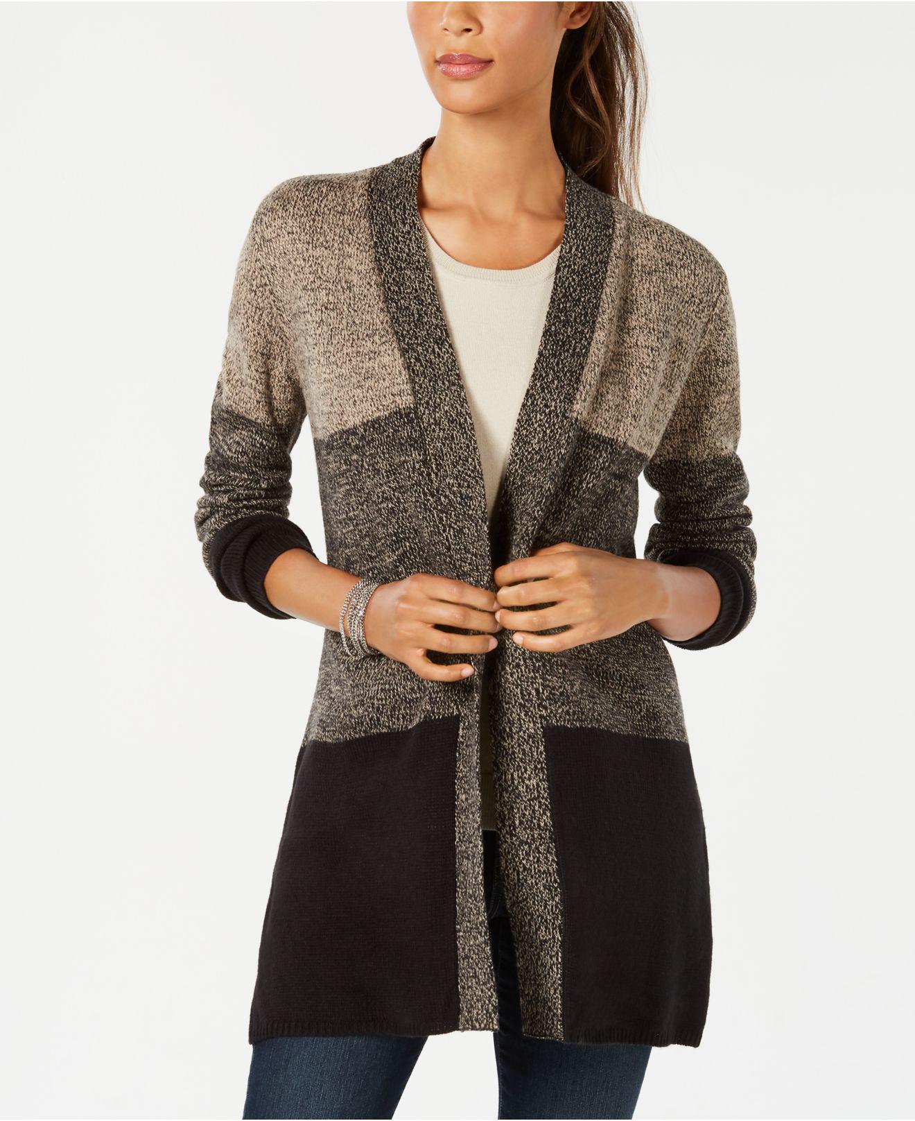 Karen Scott Cardigan Feminino Colorblocked Aberto na Frente Marrom Tamanho Extra Grande