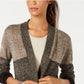 Karen Scott Cardigan Feminino Colorblocked Aberto na Frente Marrom Tamanho Extra Grande