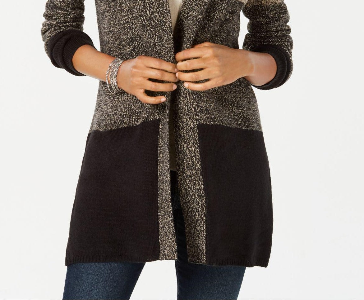 Karen Scott Cardigan Feminino Colorblocked Aberto na Frente Marrom Tamanho Extra Grande