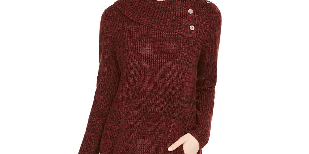 Suéter de malha feminino com gola envelope e bolso canguru, estilo &amp; co, vermelho escuro, tamanho grande