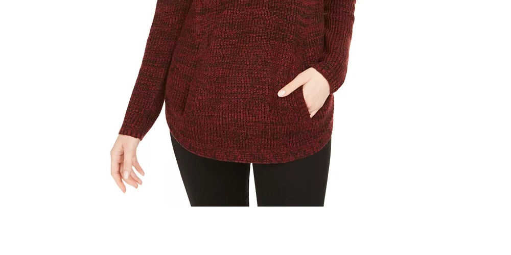 Suéter de malha feminino com gola envelope e bolso canguru, estilo &amp; co, vermelho escuro, tamanho grande