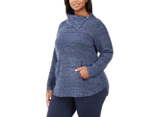 Suéter feminino com acabamento em botões Style &amp; Co, azul, tamanho 1X