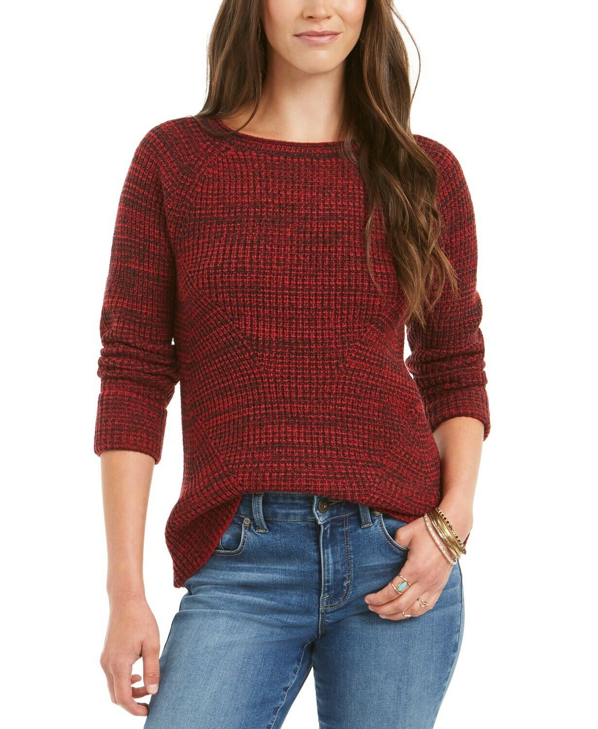 Suéter feminino de gola redonda mesclado estilo &amp; co, vermelho, tamanho médio