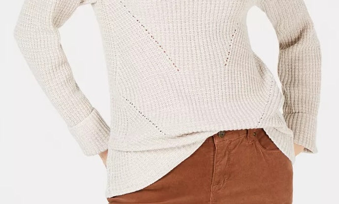 Suéter feminino de malha mesclada Petite Style &amp; Co, bege, tamanho grande