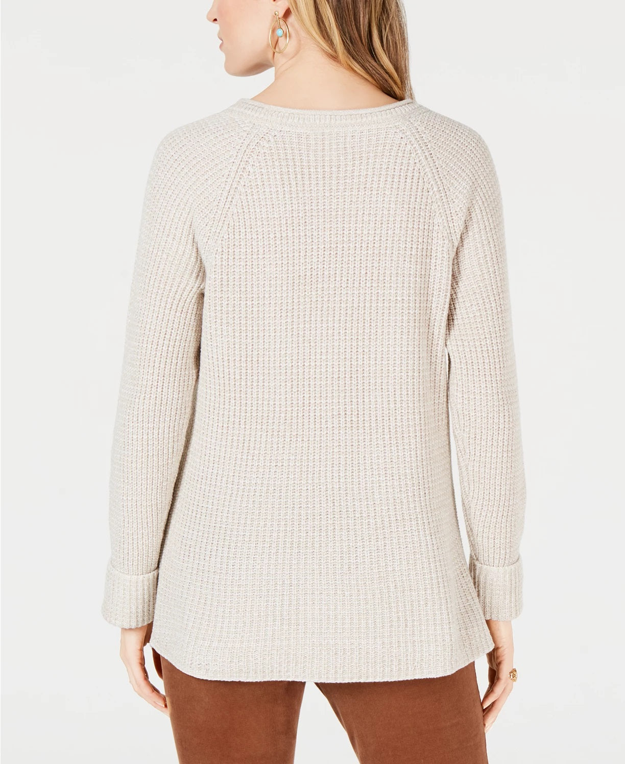 Suéter feminino de malha mesclada Petite Style &amp; Co, bege, tamanho grande