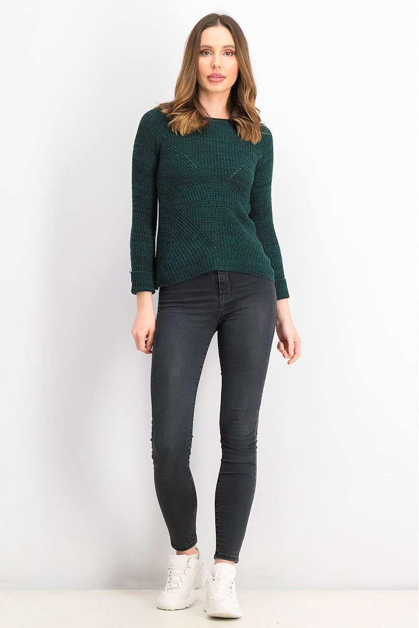 Suéter feminino de malha mesclada Petite Style &amp; Co, tamanho Petit, verde