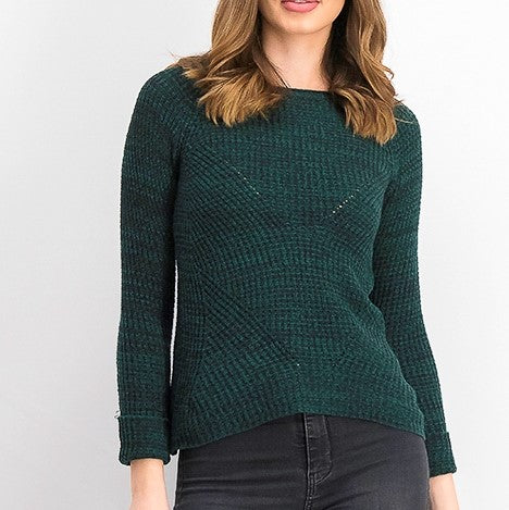 Suéter feminino de malha mesclada Petite Style &amp; Co, tamanho Petit, verde