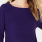 Suéter feminino texturizado roxo de manga comprida com gola joia, tamanho pequeno e roxo
