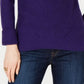 Suéter feminino texturizado roxo de manga comprida com gola joia, tamanho pequeno e roxo