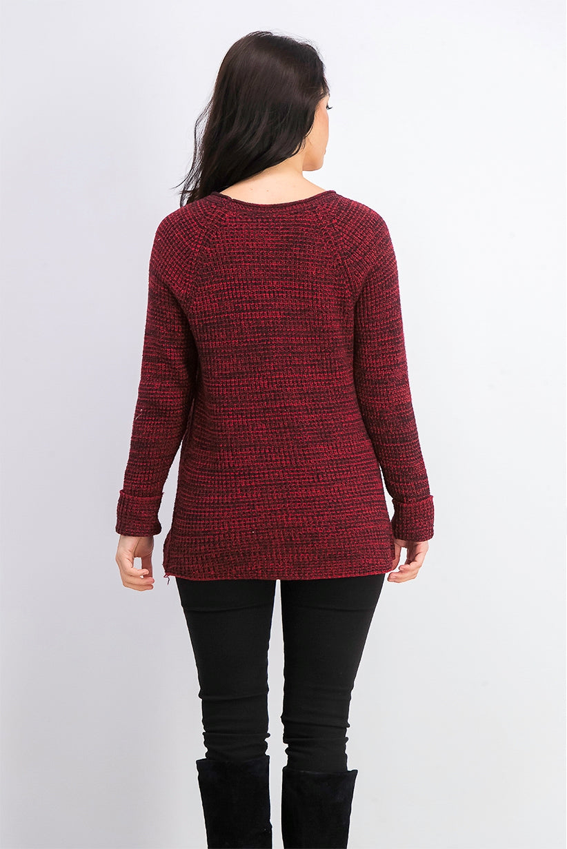 Suéter feminino de malha mesclada Petite Style &amp; Co, tamanho pequeno, vermelho