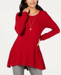 Suéter túnica feminino alto-baixo estilo &amp; co vermelho tamanho médio