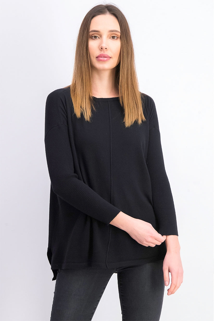 Suéter túnica feminino estilo &amp; co com costura frontal pequena, preto, tamanho pequeno