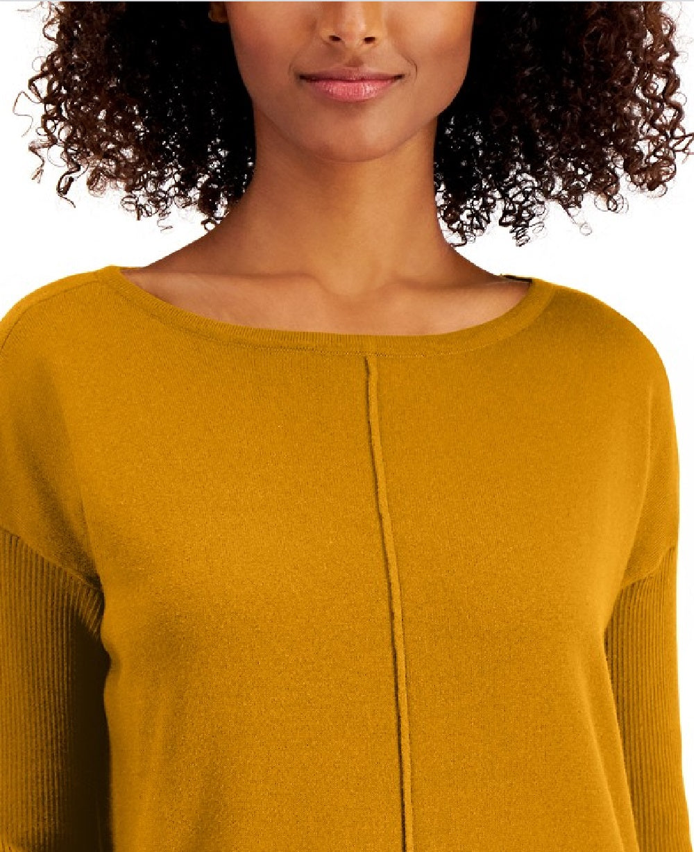 Suéter túnica feminino estilo &amp; co com costura frontal pequena, marrom, tamanho pequeno