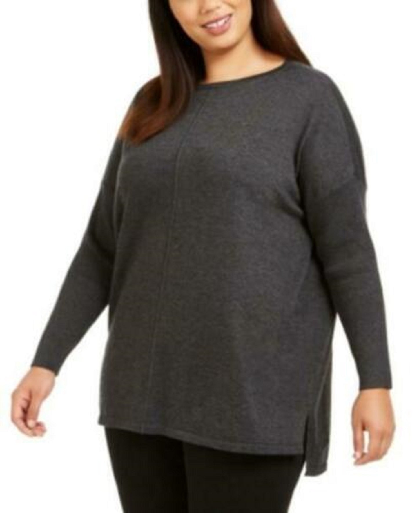 Suéter túnica plus size feminino Style &amp; Co com costura frontal cinza escuro tamanho 1X