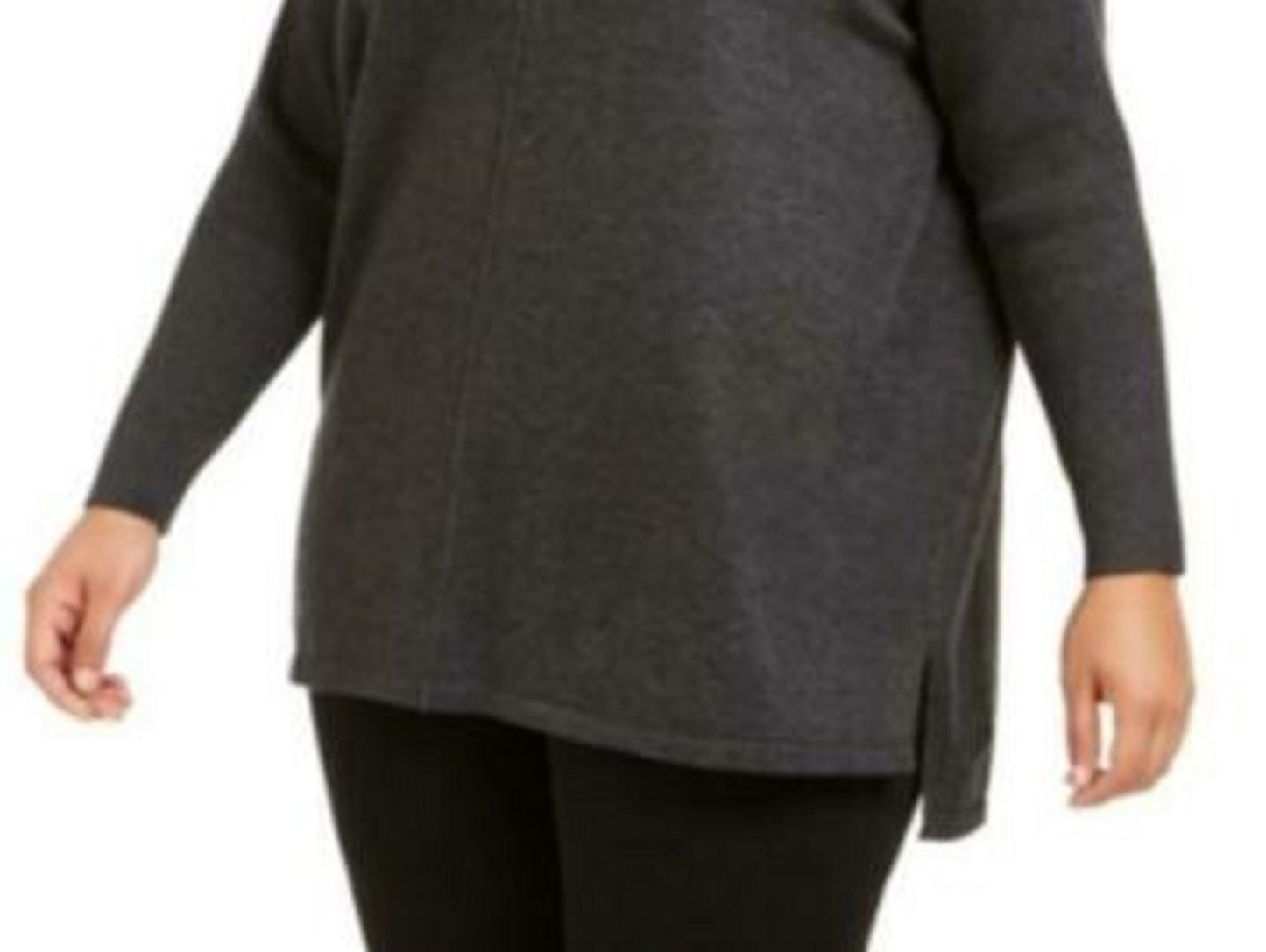 Suéter túnica plus size feminino Style &amp; Co com costura frontal cinza escuro tamanho 1X