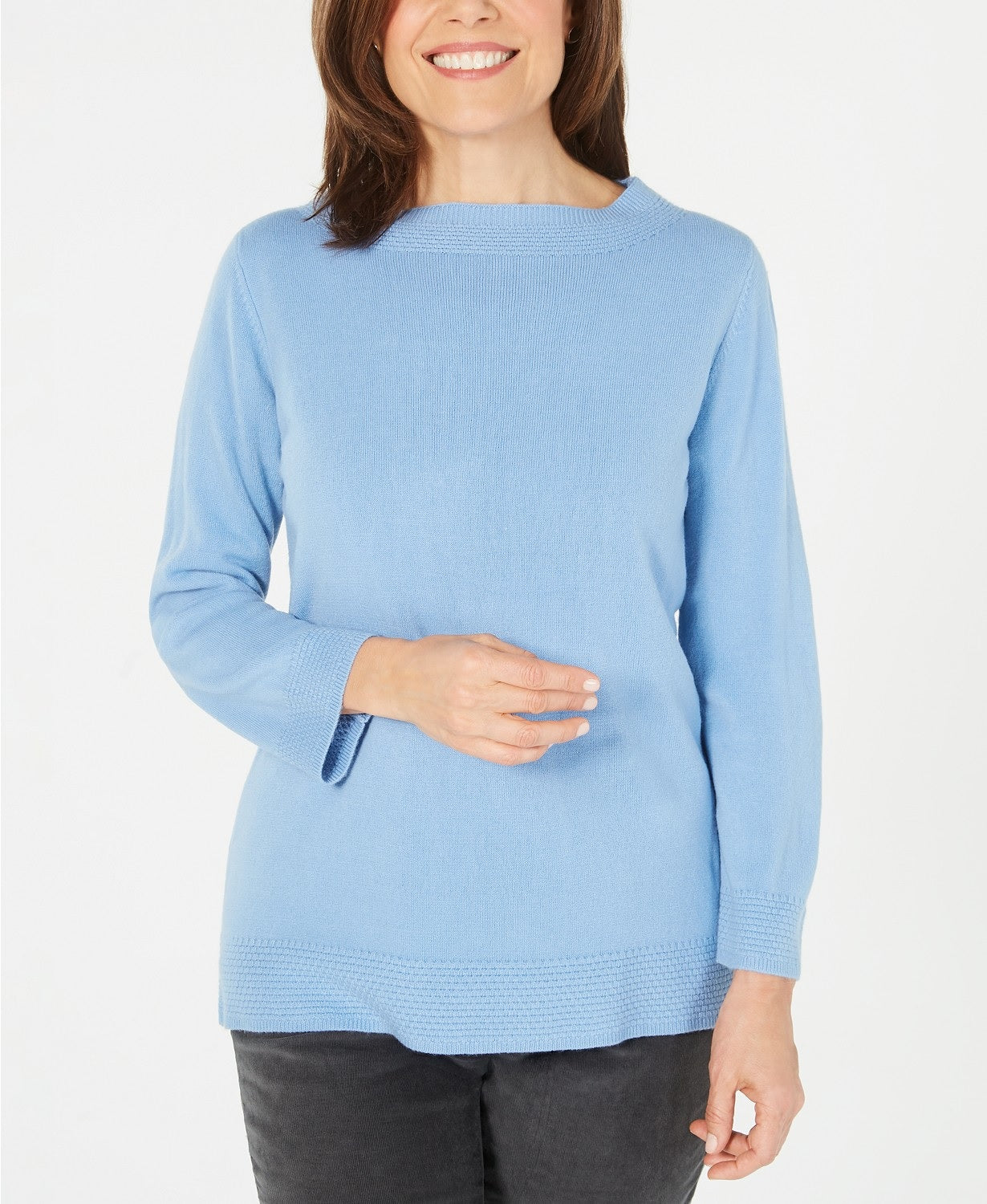 Karen Scott Suéter Feminino de Manga Longa com Gola Bateau Aquifer Tamanho Grande