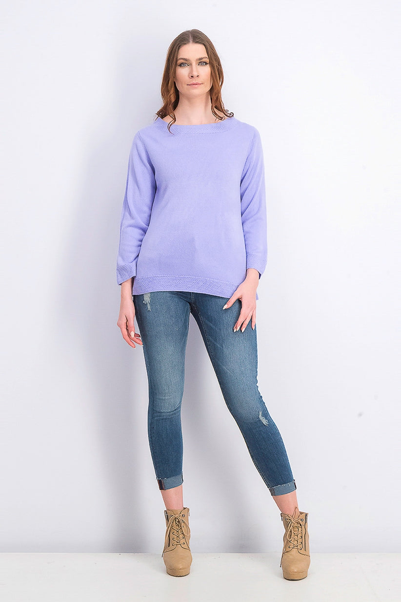 Karen Scott Suéter feminino de manga comprida com gola canoa, roxo, tamanho GG