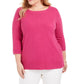 Karen Scott Suéter Plus Size Feminino com Decote Balé Rosa Médio Tamanho 1 Extra Grande