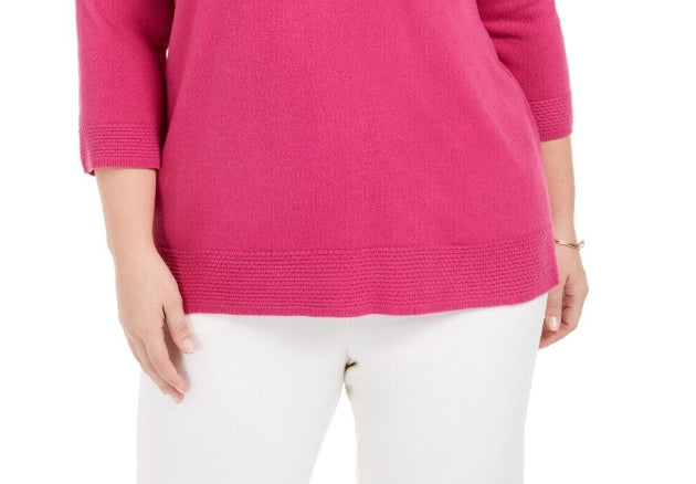 Karen Scott Suéter Plus Size Feminino com Decote Balé Rosa Médio Tamanho 1 Extra Grande