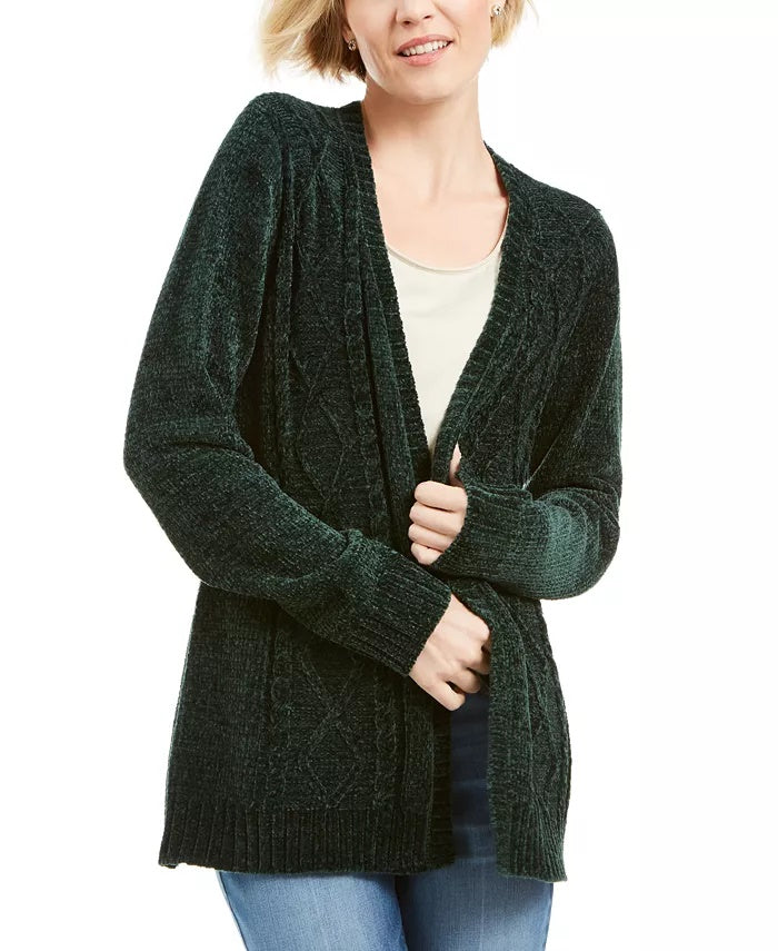 Karen Scott Cardigan Feminino Chenille Frente Aberta Verde Tamanho XX-G