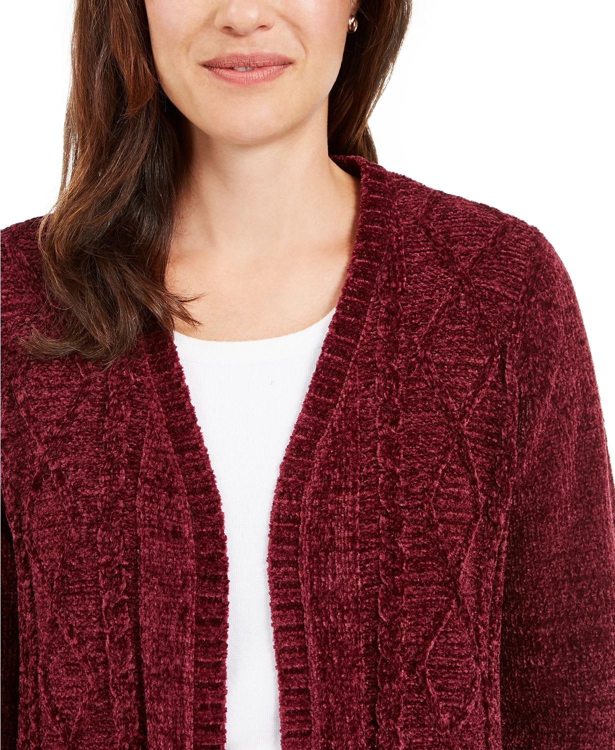 Karen Scott Cardigan Feminino Chenille Frente Aberta Vermelho Tamanho P