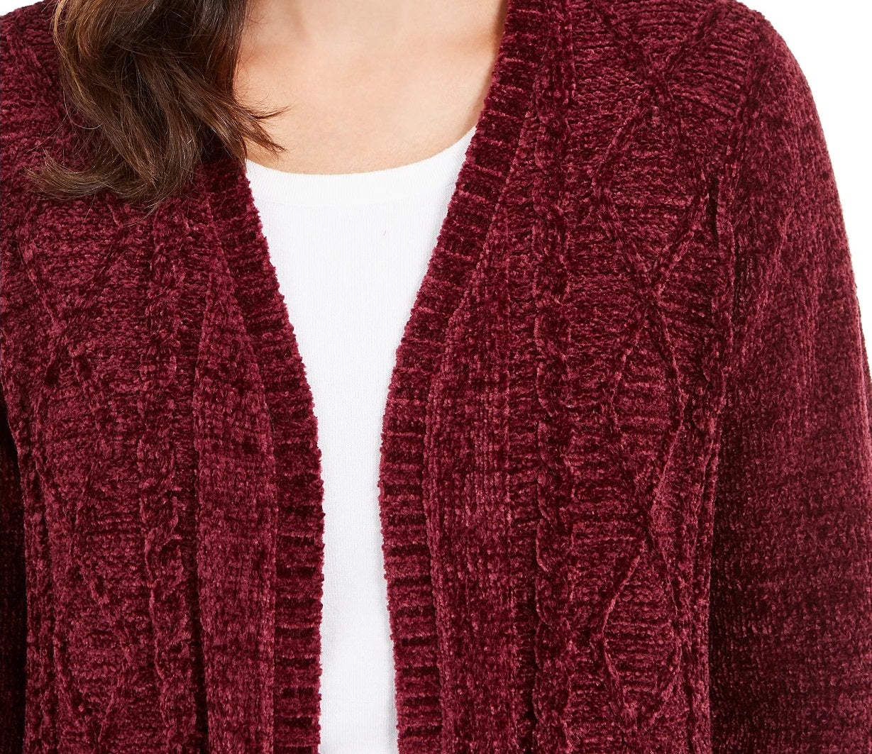 Karen Scott Cardigan Feminino Chenille Frente Aberta Vermelho Tamanho P